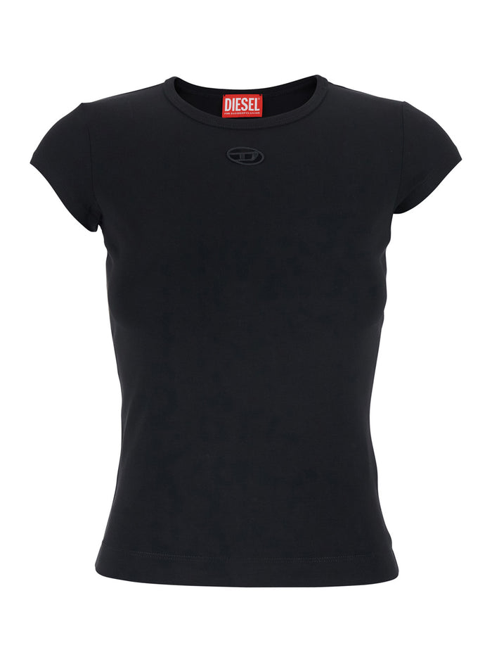 T-Shirt Angie with DLogo Plaque on the Front in Black Cotton for Women Elastane Tshirts And Polo Shirts