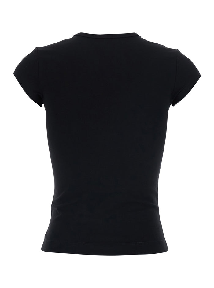 T-Shirt Angie with DLogo Plaque on the Front in Black Cotton for Women Elastane Tshirts And Polo Shirts
