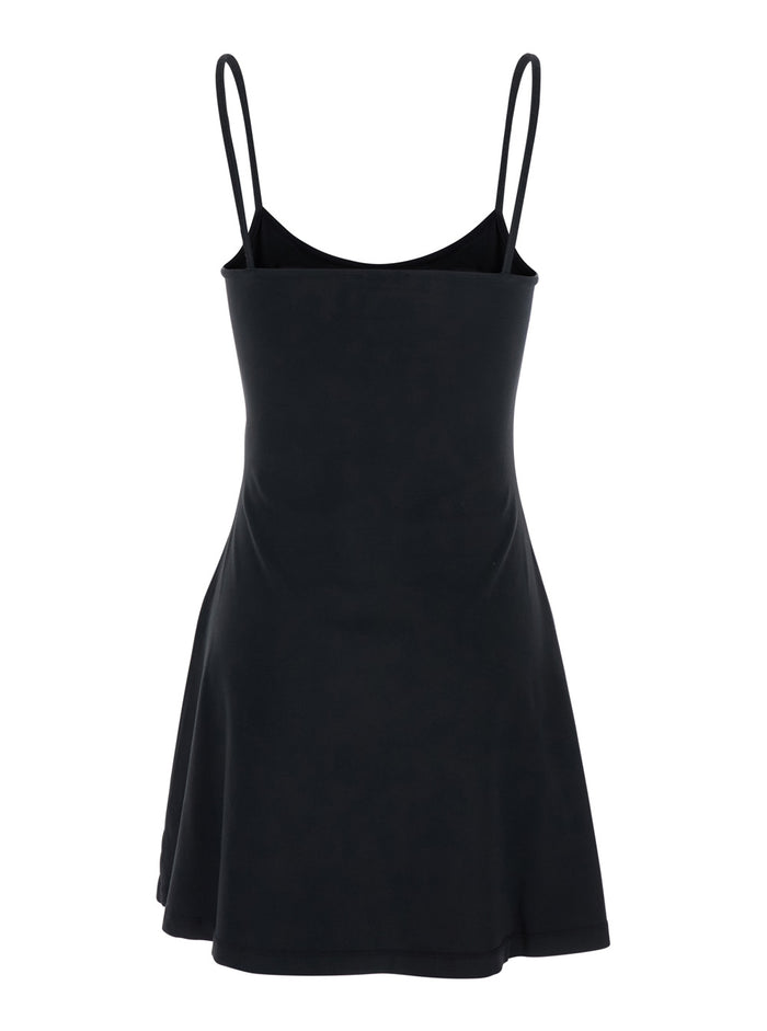Dress DLogo Black with Thin Straps and Flared Skirt in Cotton Women Elastane