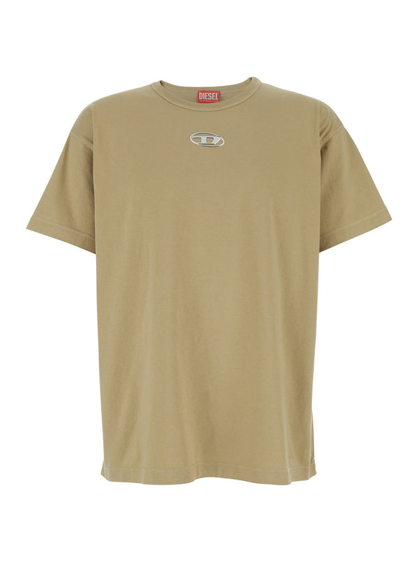 Crew Neck T-Shirt, Beige Cotton T-shirts