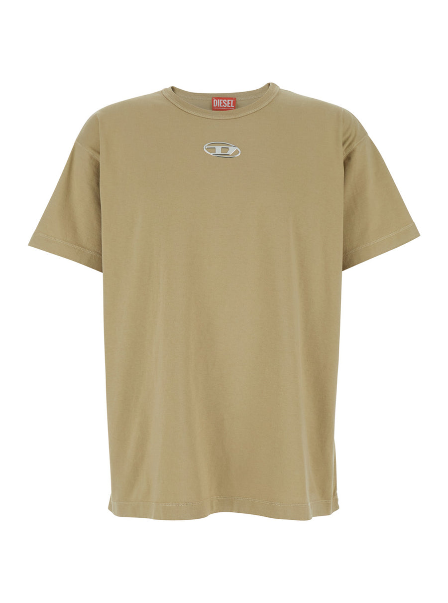 Crew Neck T-Shirt, Beige Cotton T-shirts