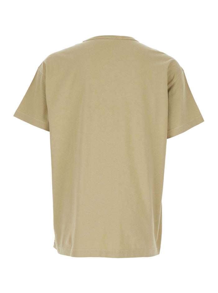 Crew Neck T-Shirt with Front Logo in Beige Cotton for Men Tshirts And Polo Shirts