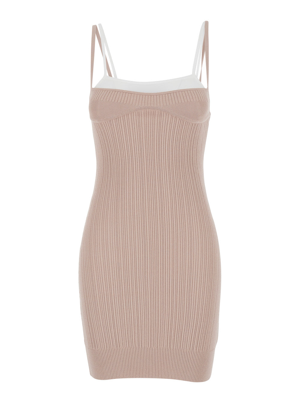 Mini Dress M-Zandra with Thin Straps in Two Colors and Ribbed Knit Viscose Blend Pink Women Polyester