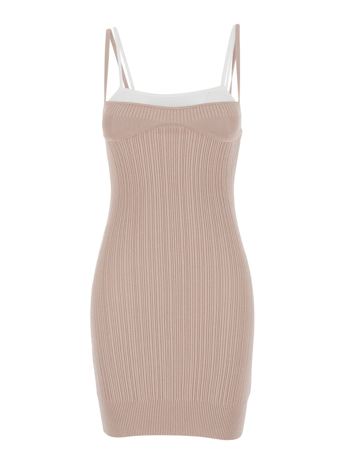 Mini Dress M-Zandra with Thin Straps in Two Colors and Ribbed Knit Viscose Blend Pink Women Polyester