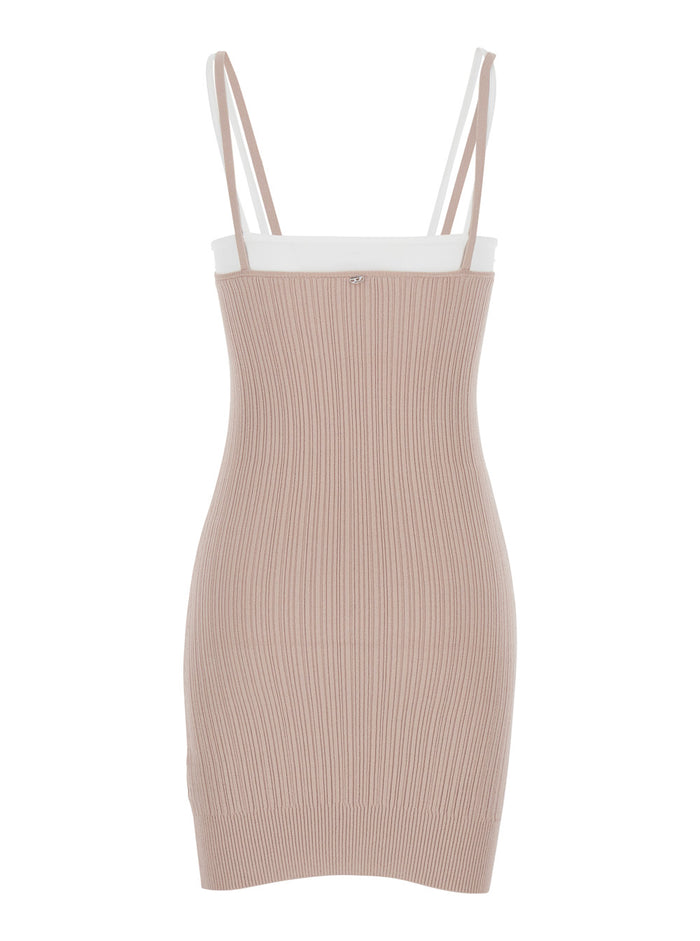 Mini Dress M-Zandra with Thin Straps in Two Colors and Ribbed Knit Viscose Blend Pink Women Polyester