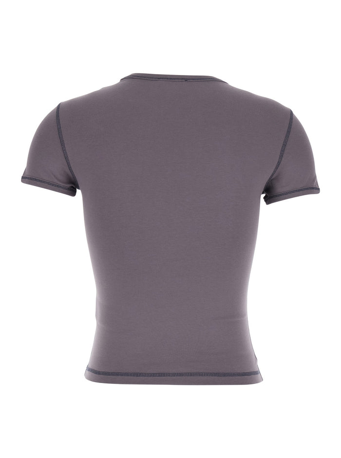 Gray T-shirt T-UNCUTIES-LONG-S5 with Round Neck and Long Sleeves in Womens Cotton Grey Elastane Tshirts Polo Shirts