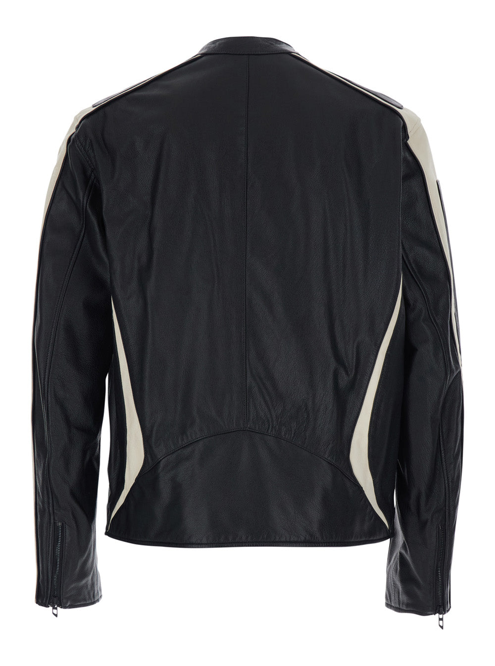 Adam Black Jacket with Embossed Logo on the Front and Details Stripe in Leather Man Goat Outerwear