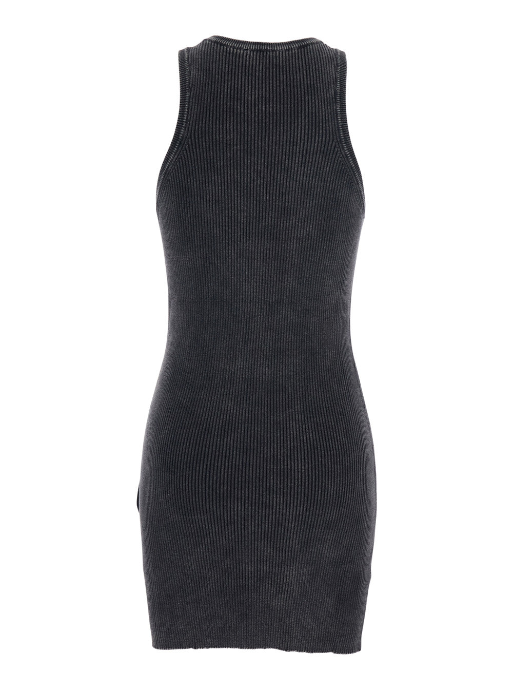 Black Sleeveless Crew Neck Dress With Cut-Out And Logo On The Front Ribbed Cotton For Women