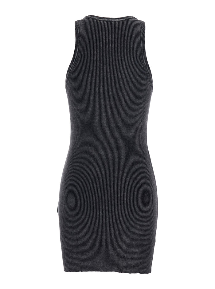 Black Sleeveless Crew Neck Dress With Cut-Out And Logo On The Front Ribbed Cotton For Women