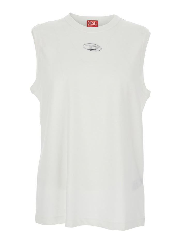 Top T-Bisco-Iod Sleeveless with Logo Detail on the Front in White Cotton for Men Tops