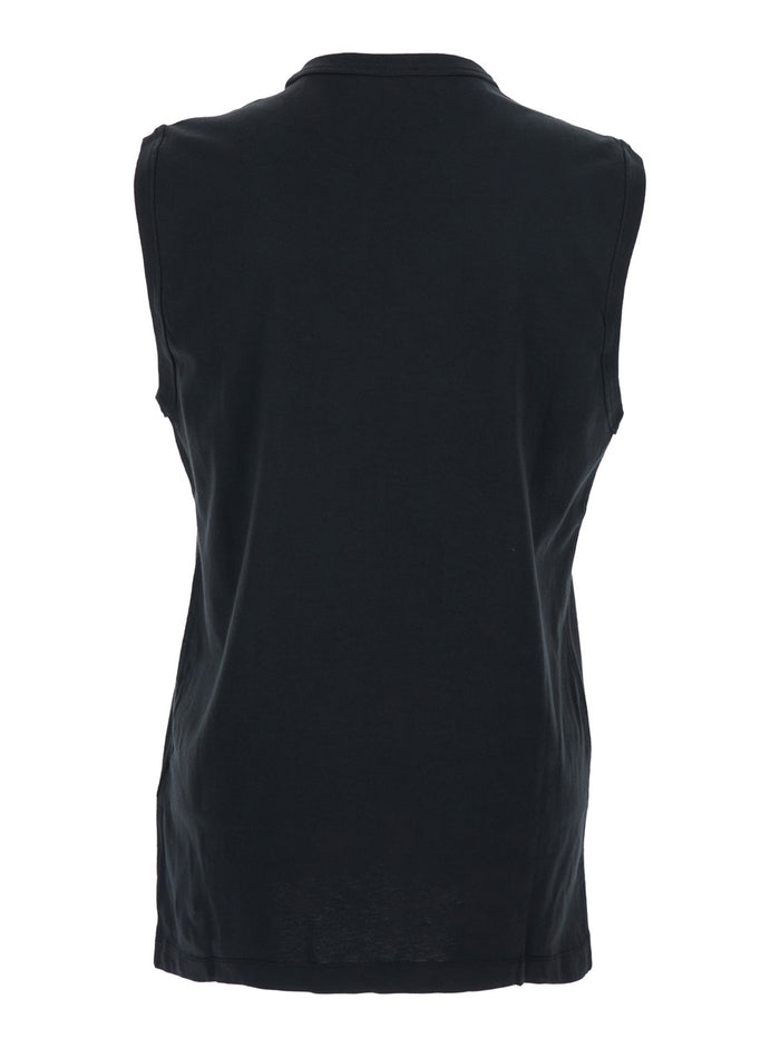 Sleeveless Top T-Bisco-Iod with Logo Detail on the Front in Black Cotton for Men Tops