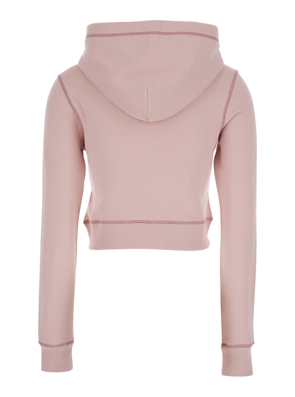 Crop Hoodie with Drawstring and Rhinestone Heart on the Front in Pink Cotton for Women Sweatshirts