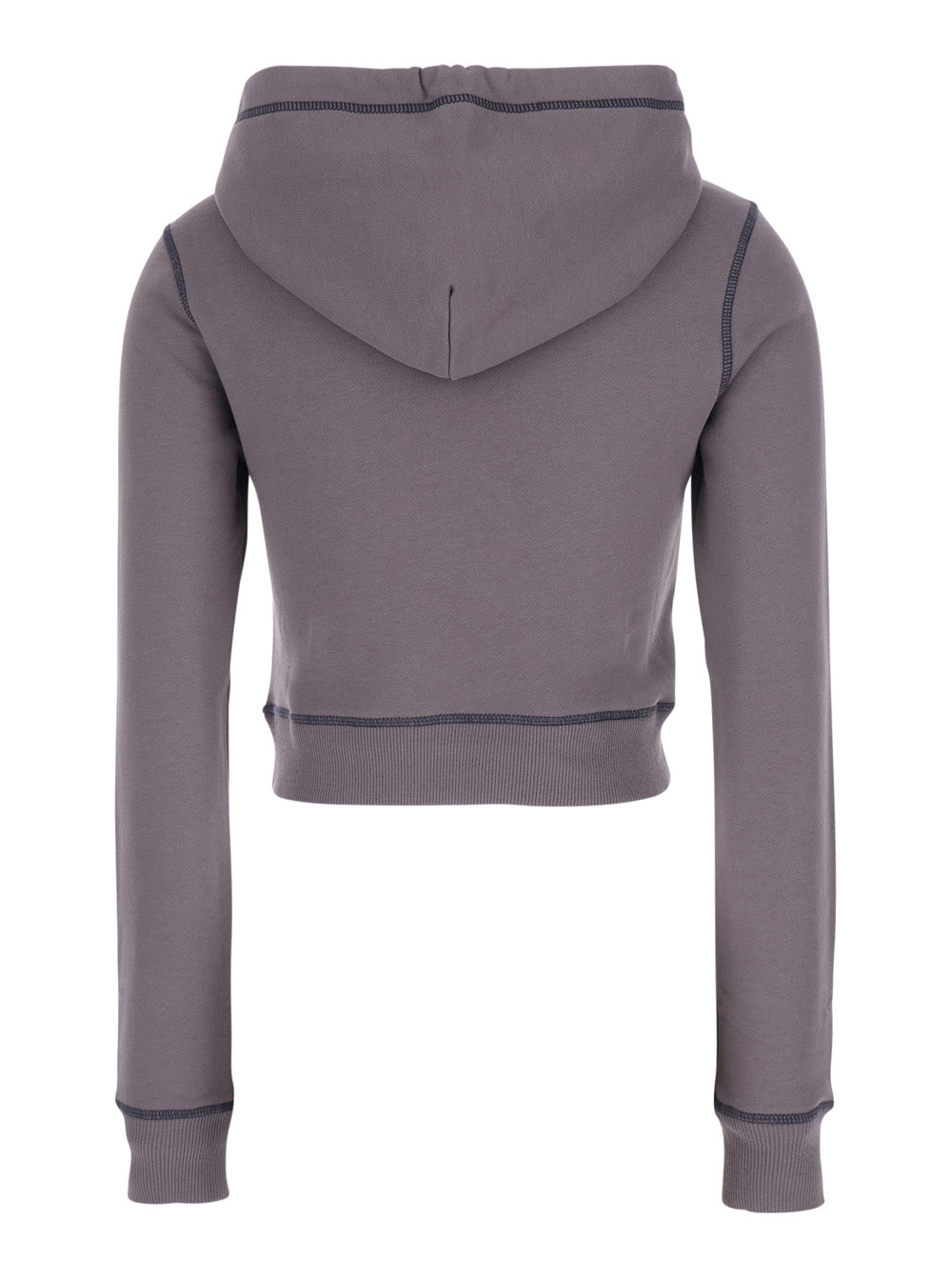 Gray Crop Hoodie with Drawstring and Rhinestone Heart on the Front in Cotton for Women Grey Sweatshirts