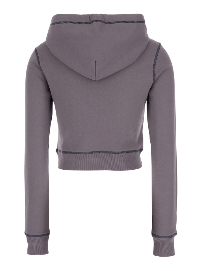 Gray Crop Hoodie with Drawstring and Rhinestone Heart on the Front in Cotton for Women Grey Sweatshirts