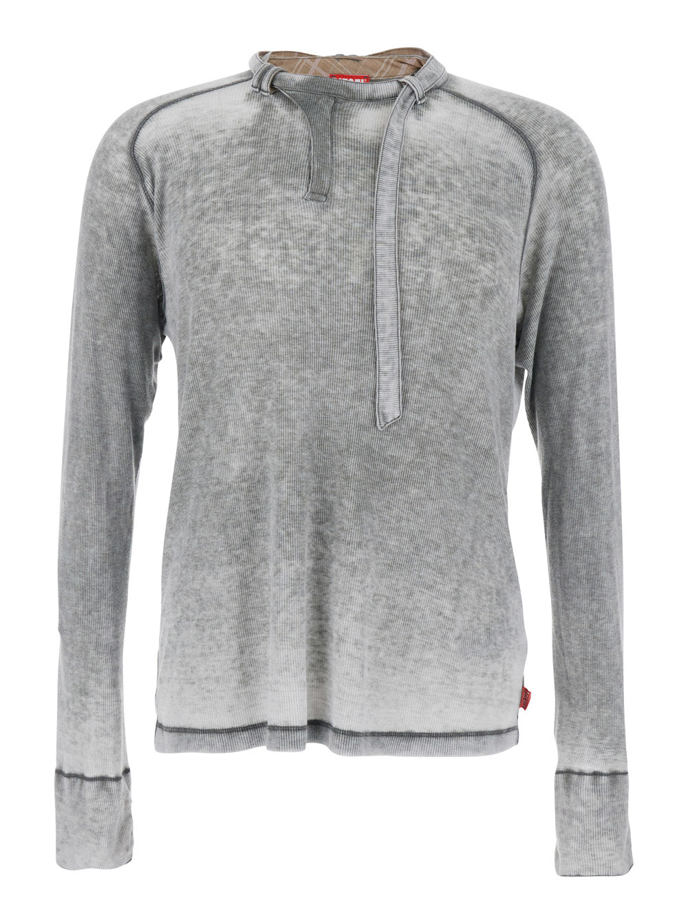 Crew Neck Sweater with Ribbed Design and Cut-Out Detail in Grey for Men Cotton Polyester Tshirts Polo Shirts