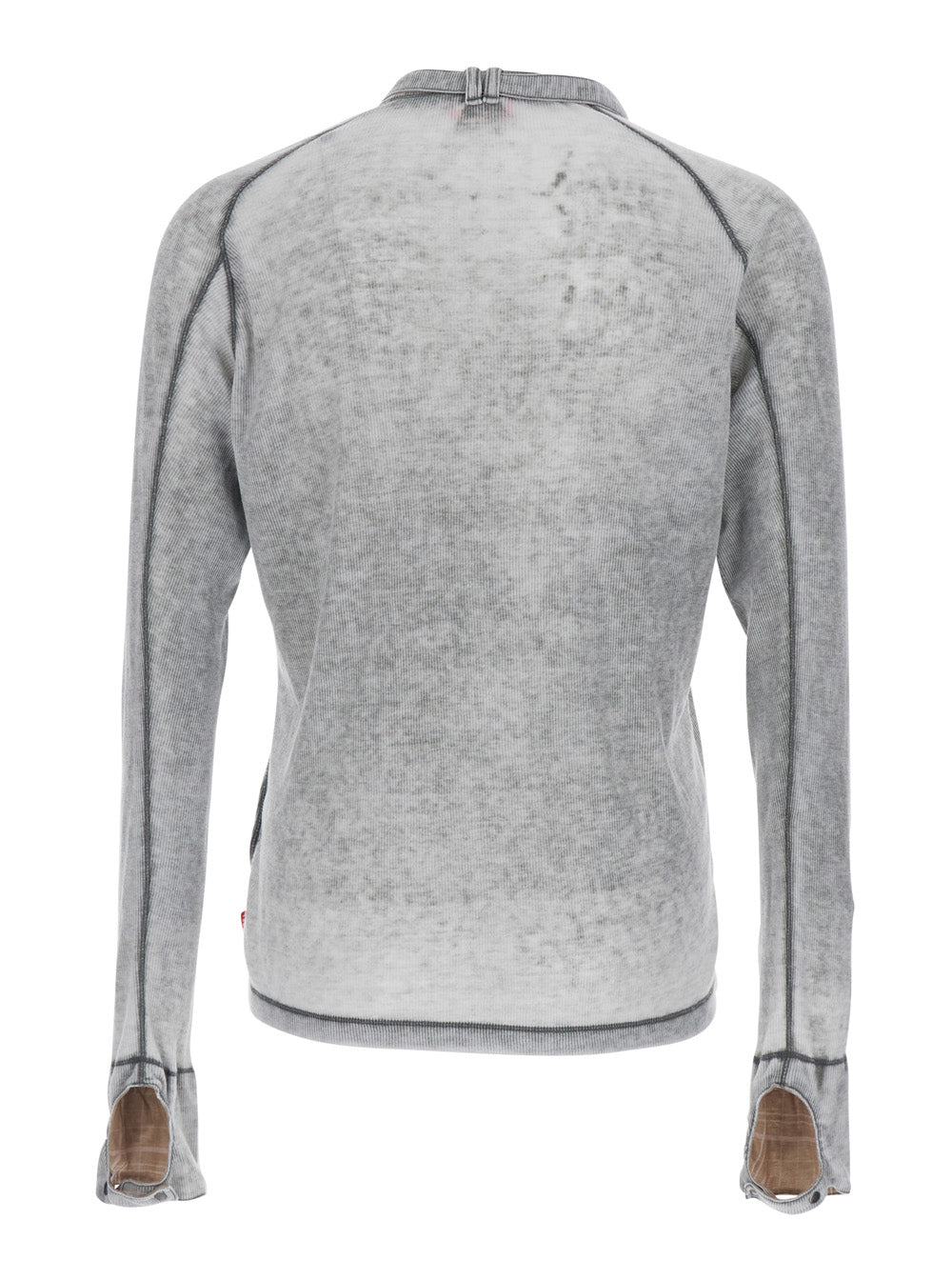 Crew Neck Sweater with Ribbed Design and Cut-Out Detail in Grey for Men Cotton Polyester Tshirts Polo Shirts