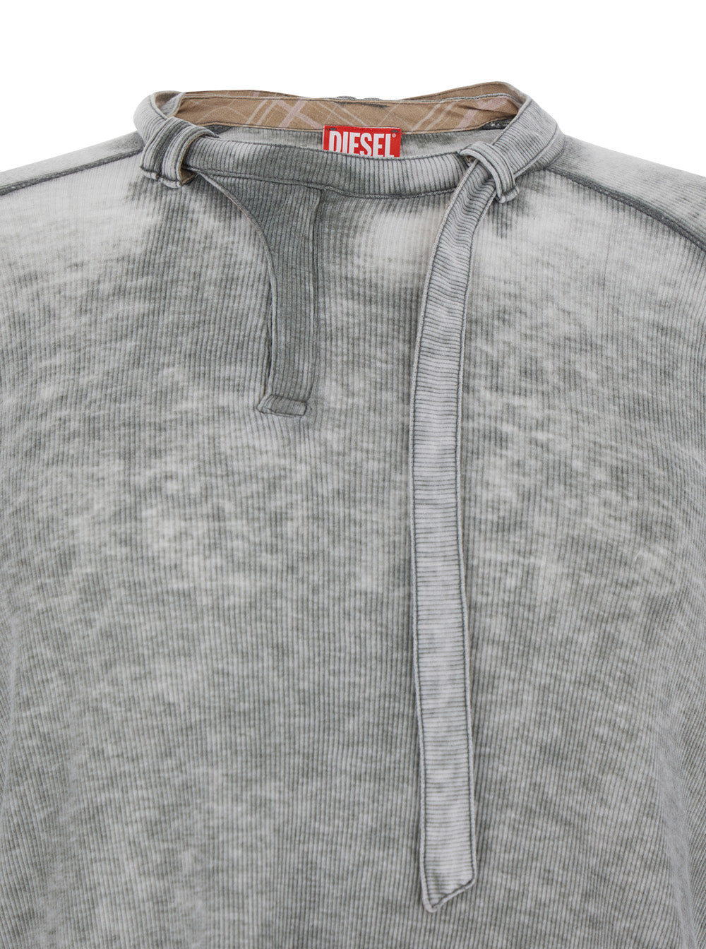 Crew Neck Sweater with Ribbed Design and Cut-Out Detail in Grey for Men Cotton Polyester Tshirts Polo Shirts