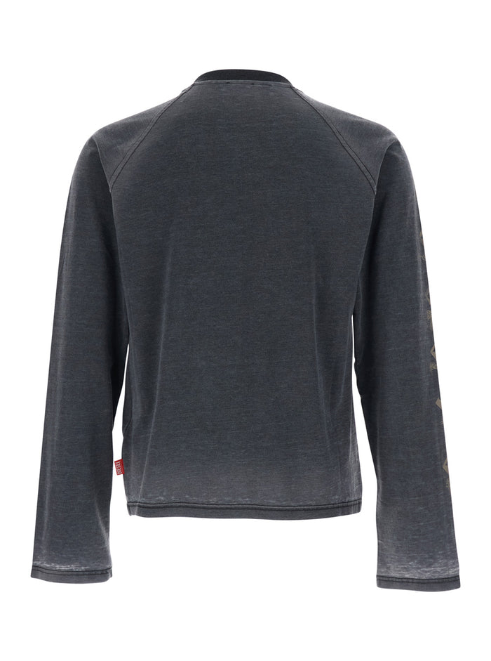 Gray T-shirt with Long Sleeves and Print on the Front in Cotton Blend for Men Grey Polyester Tshirts Polo Shirts