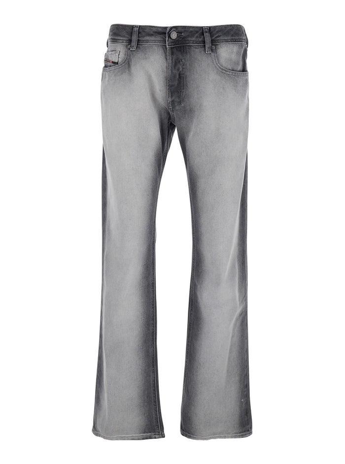 Gray Five-Pocket Jeans with Faded Effect for Men Grey Cotton Lyocell