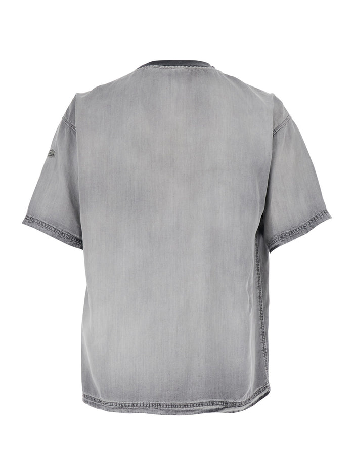 Crew Neck T-shirt with Faded Effect in Gray Tech Fabric for Men Grey Lyocel Tshirts And Polo Shirts