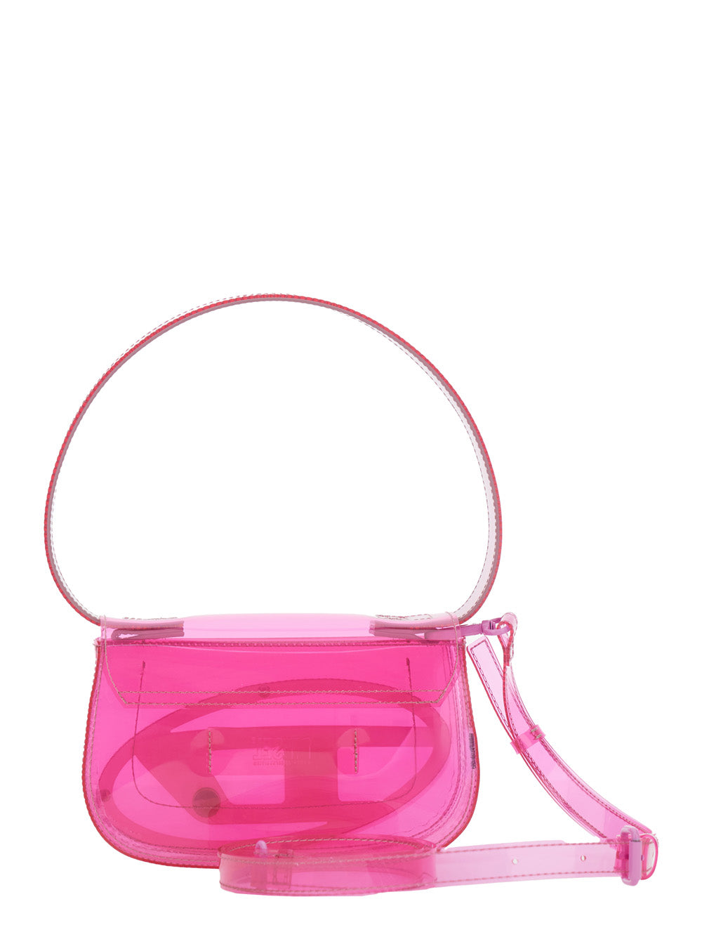 Shoulder Bag 1DR with Oval D Patch and Semi-Transparent Design in Pink for Women Hand
