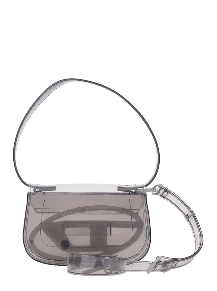 Shoulder Bag 1DR with Oval D Patch and Semi-Transparent Design in Gray for Women Grey Hand