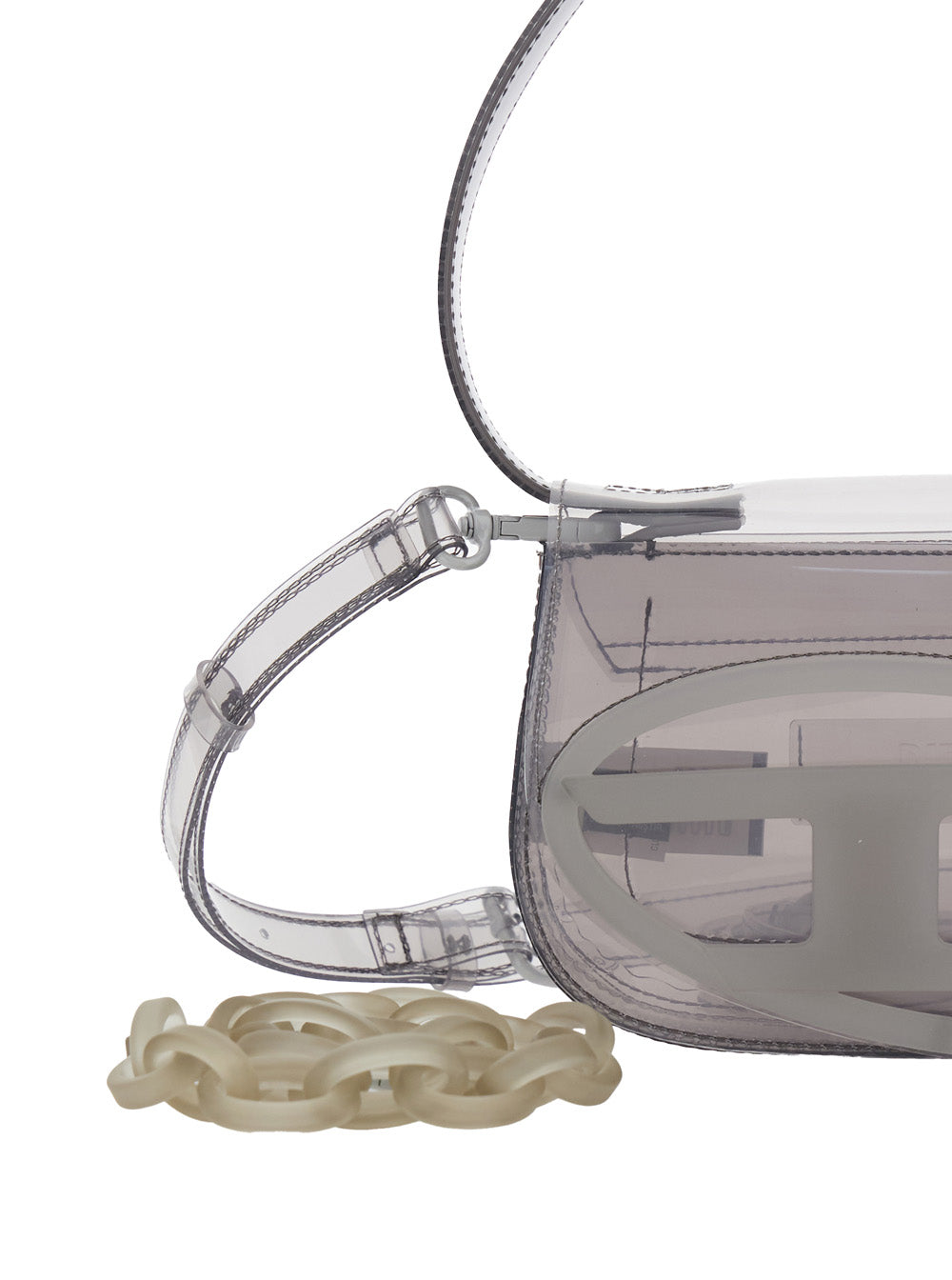 Shoulder Bag 1DR with Oval D Patch and Semi-Transparent Design in Gray for Women Grey Hand