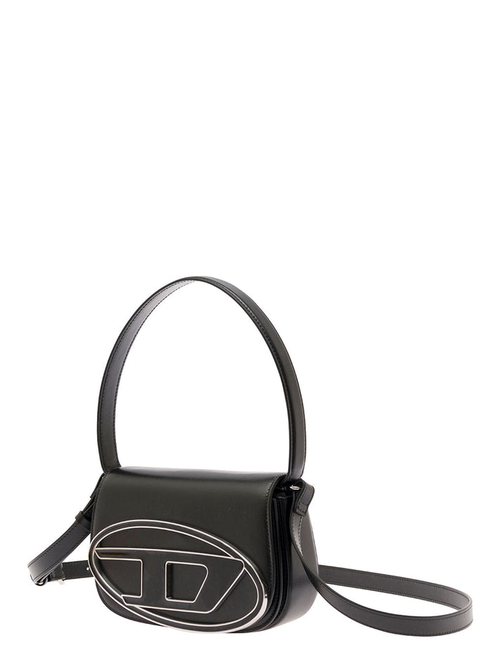 Shoulder Bag 1DR with Oval D Patch in Black Leather for Women Pmu Hand