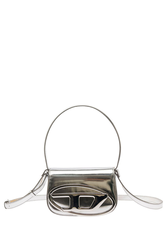 Shoulder Bag 1DR with Oval D Patch in Silver Laminated Leather for Women Metallic Pmu Hand