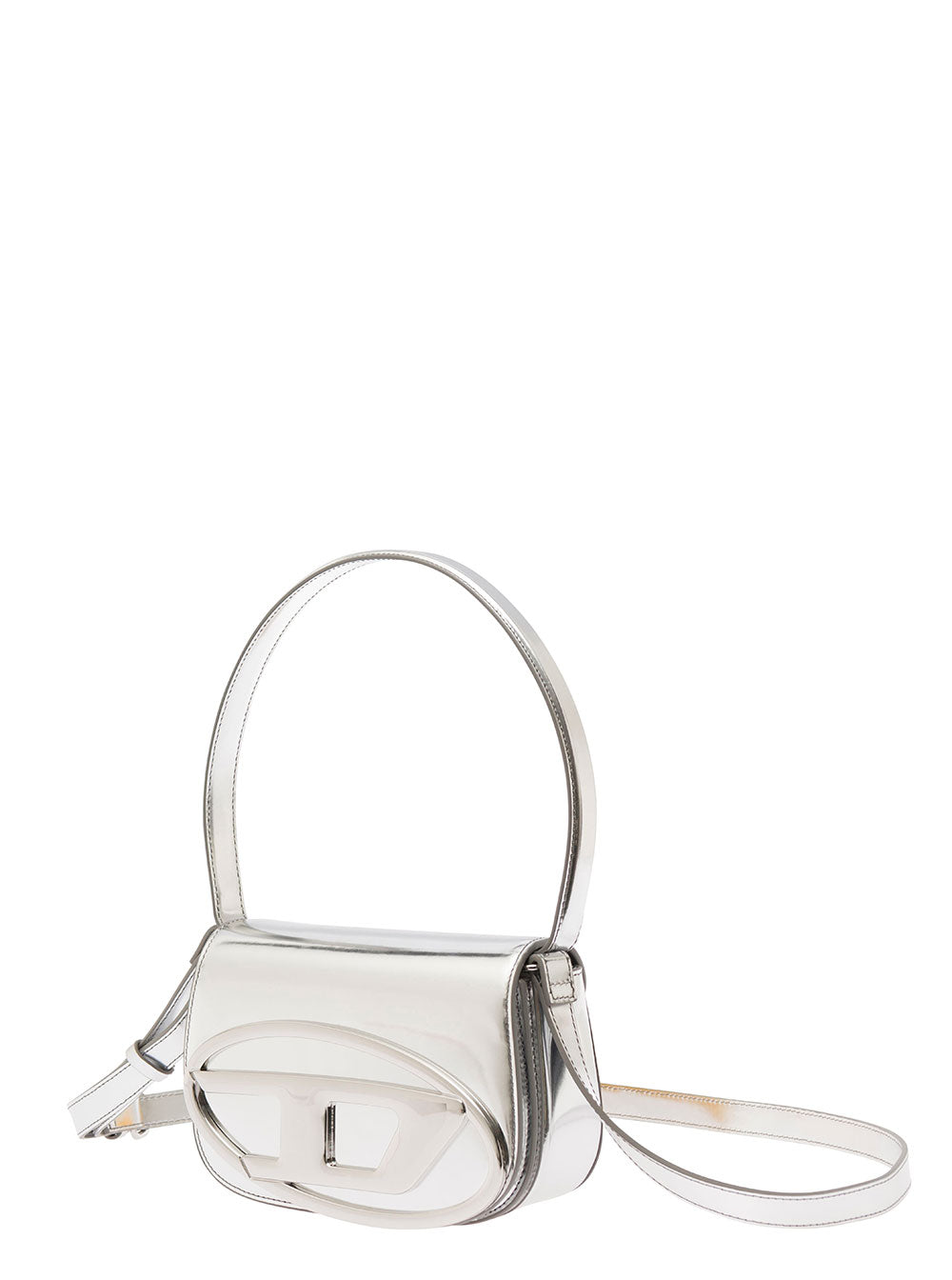 Shoulder Bag 1DR with Oval D Patch in Silver Laminated Leather for Women Metallic Pmu Hand