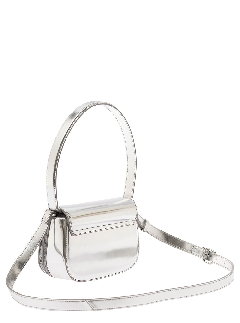 Shoulder Bag 1DR with Oval D Patch in Silver Laminated Leather for Women Metallic Pmu Hand