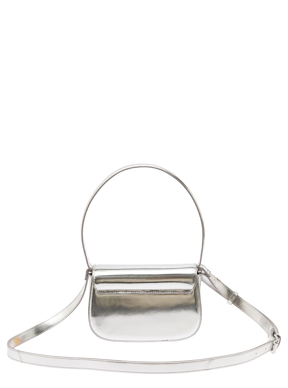 Shoulder Bag 1DR with Oval D Patch in Silver Laminated Leather for Women Metallic Pmu Hand