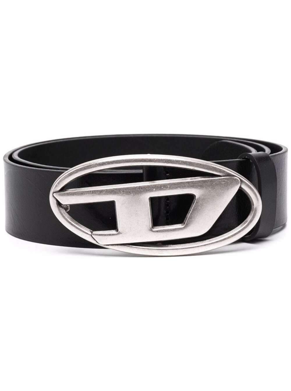 Belt with Oval D Logo Buckle in Black Leather for Men Pmu