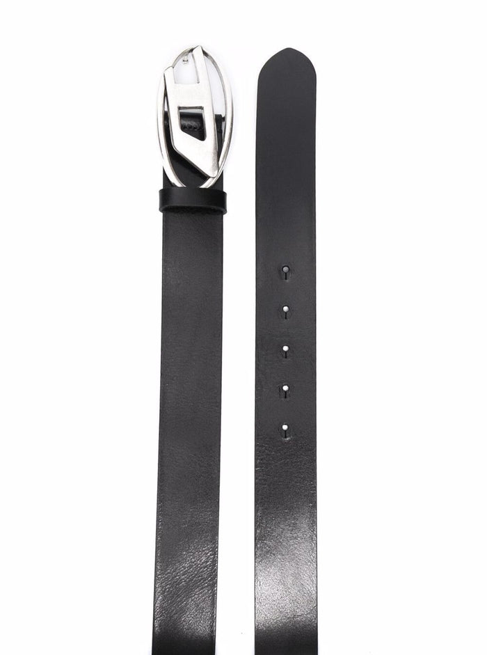Belt with Oval D Logo Buckle in Black Leather for Men Pmu