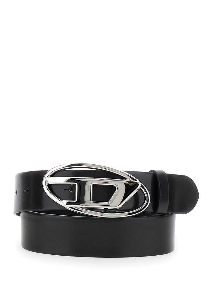 1DR Belt with Logo Buckle in Black Leather for Women Pmu