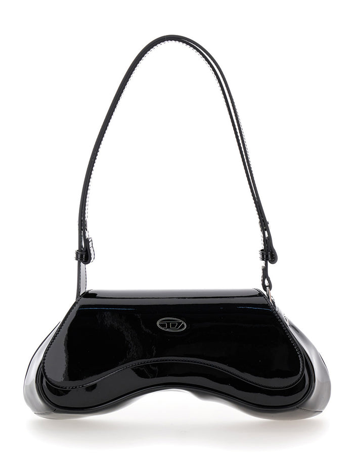 Shoulder Bag Play with Logo Plaque in Black Tech Fabric for Women Polyurethane
