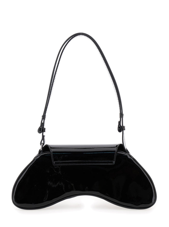 Shoulder Bag Play with Logo Plaque in Black Tech Fabric for Women Polyurethane