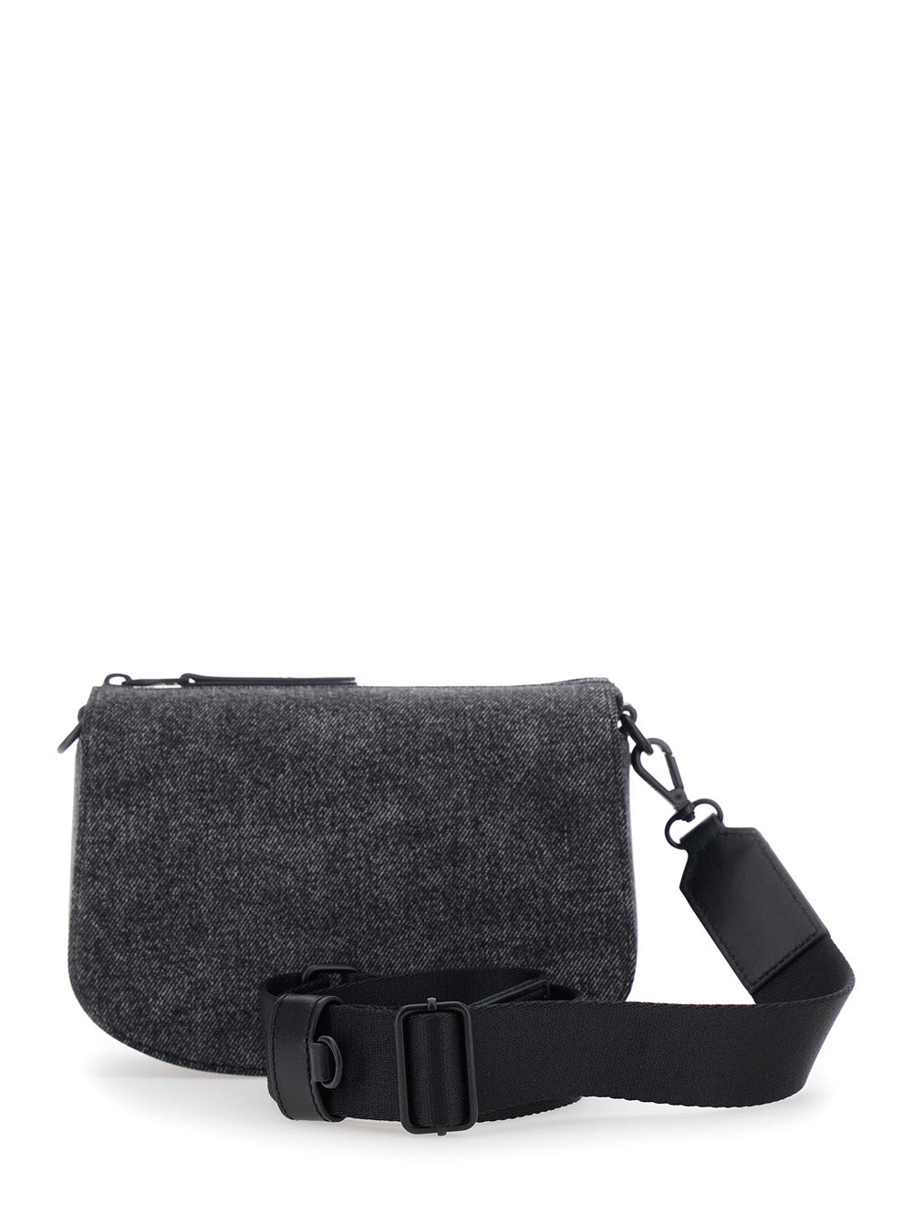 1DR Black Crossbody Bag with Oval D Logo on the Front and Adjustable Removable Shoulder Strap in Cotton Blend Man Pmu