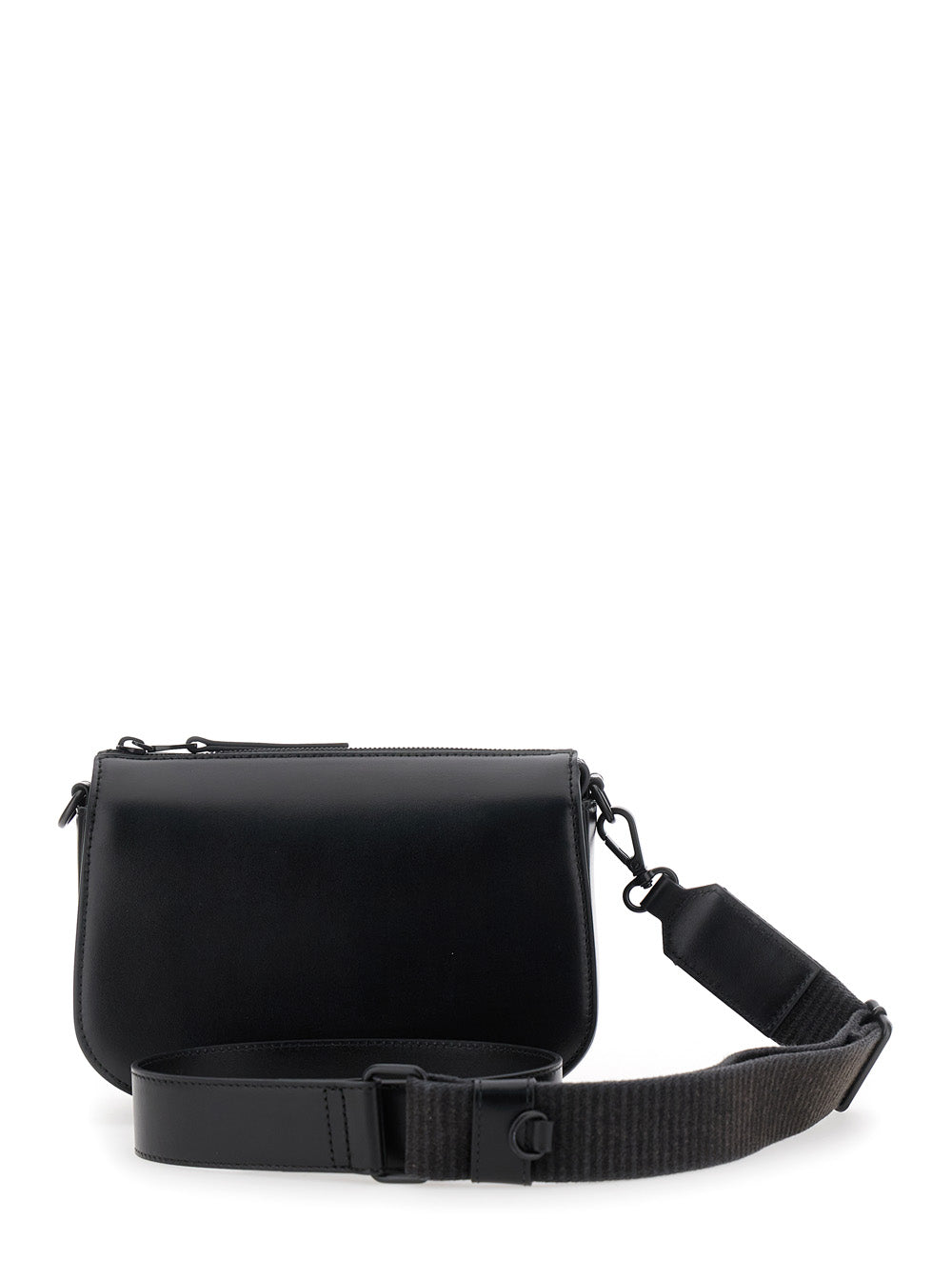 1DR Black Crossbody Bag with Oval D Logo Embroidery on the Front in Leather Man Pmu