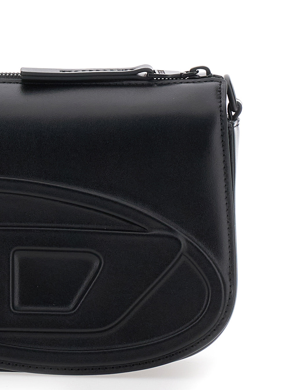 1DR Black Crossbody Bag with Oval D Logo Embroidery on the Front in Leather Man Pmu