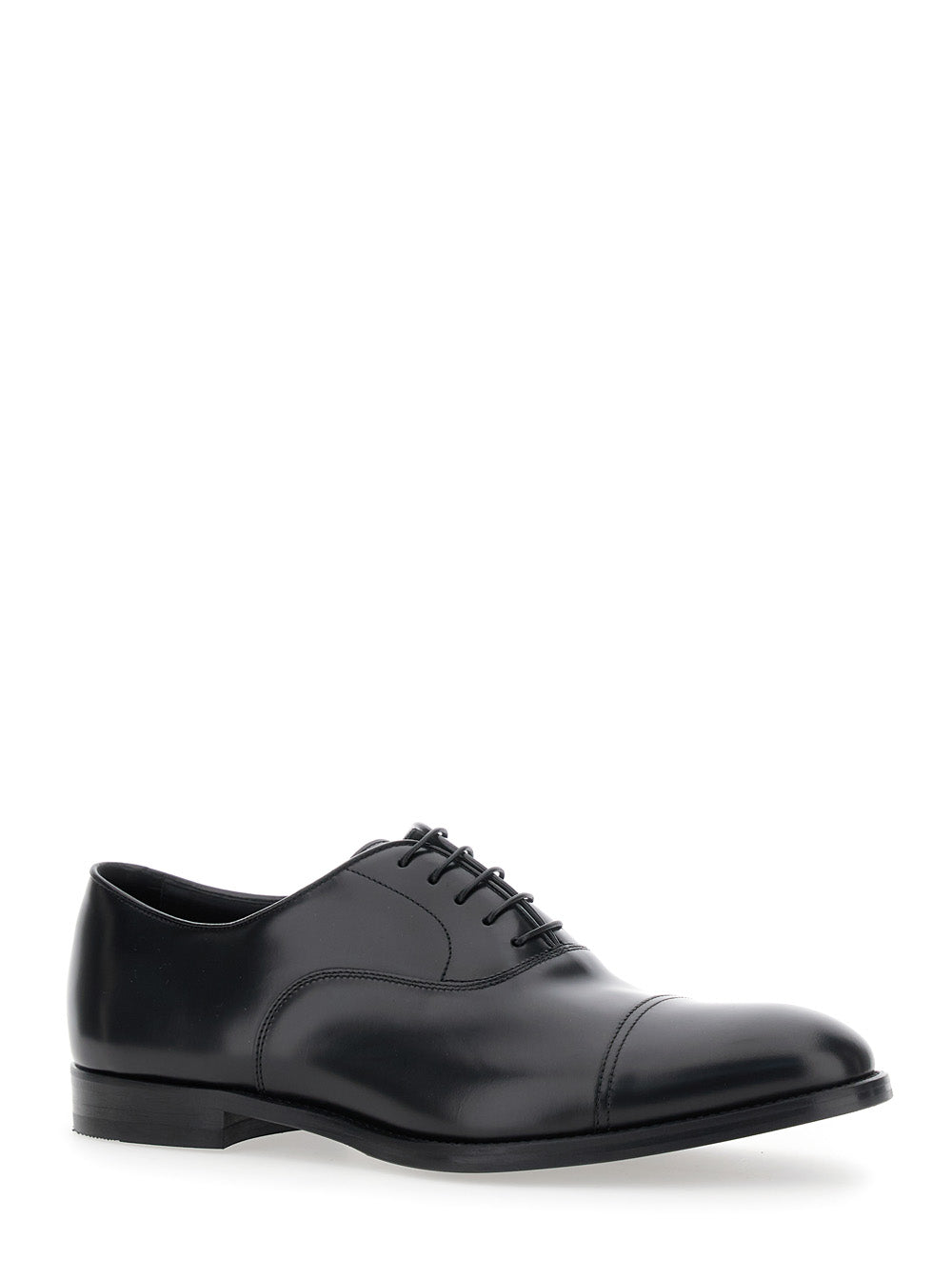 Black Smooth Leather Five-Hole Oxford Shoes for Men Calf Lace