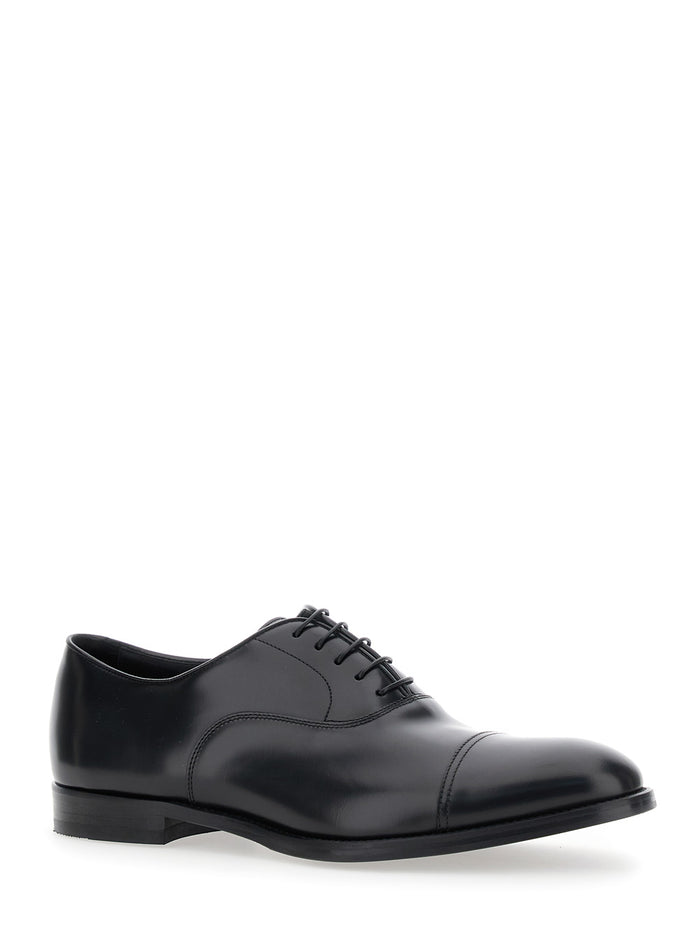 Black Smooth Leather Five-Hole Oxford Shoes for Men Calf Lace