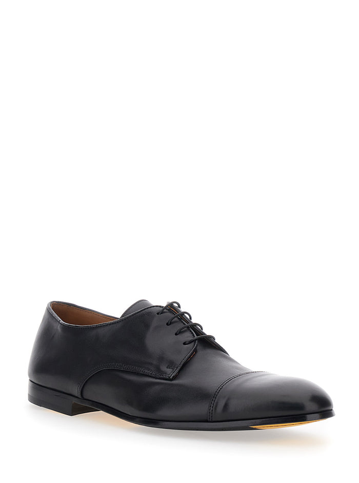 DERBY CAP TOE - Elegant Black Leather Lace-ups for Men Calf Lace Shoes
