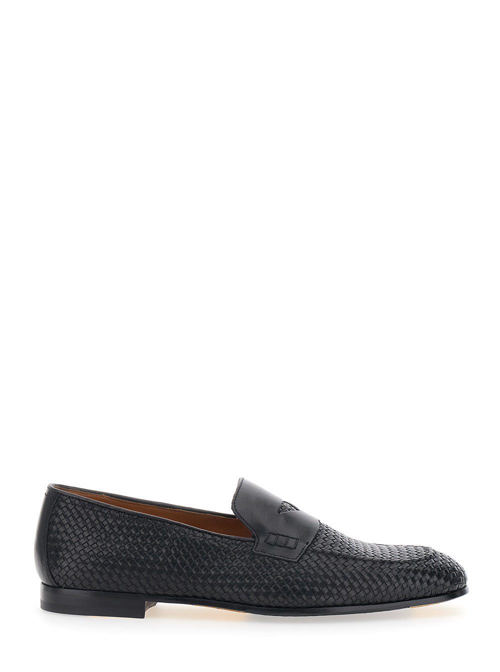 Loafers With Real Intreccio And Leather Sole, Black, Man