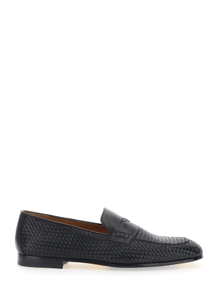 Loafers With Real Intreccio And Leather Sole, Black, Man