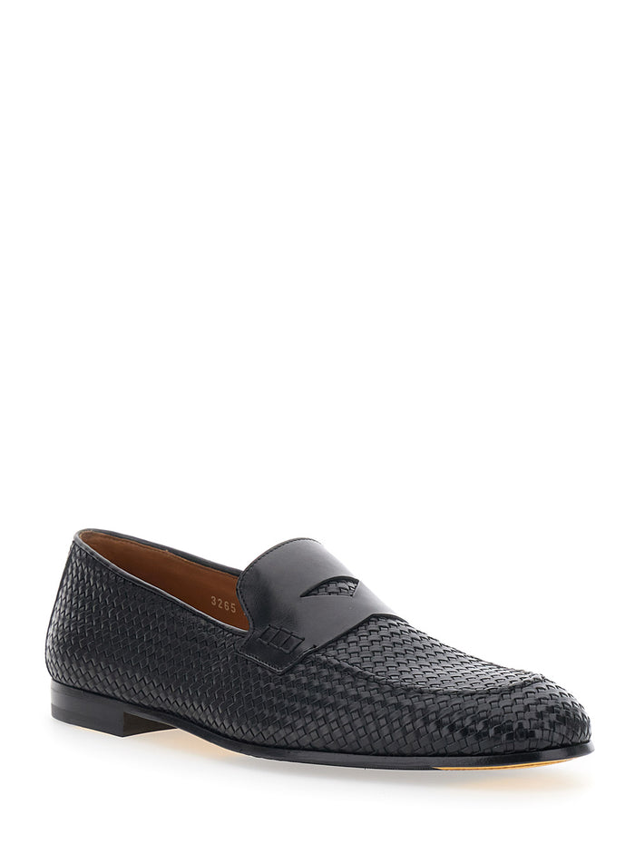 Loafers With Real Intreccio And Leather Sole, Black, Man