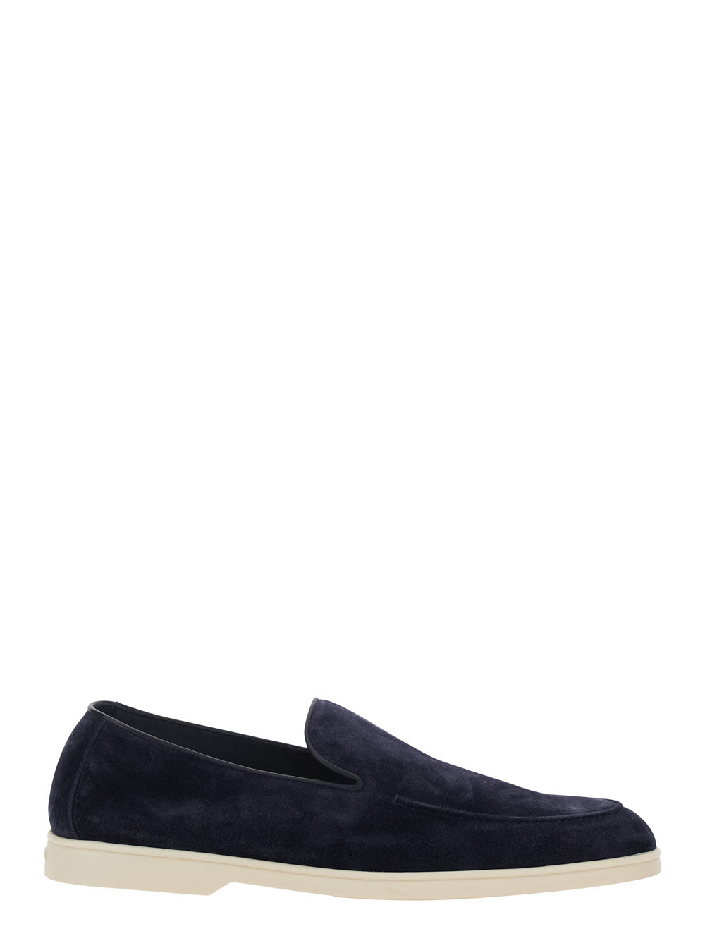 Blue Loafers with Rounded Toe in Leather for Men Blu Calf