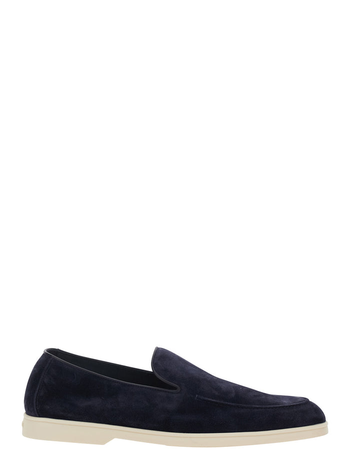 Blue Loafers with Rounded Toe in Leather for Men Blu Calf