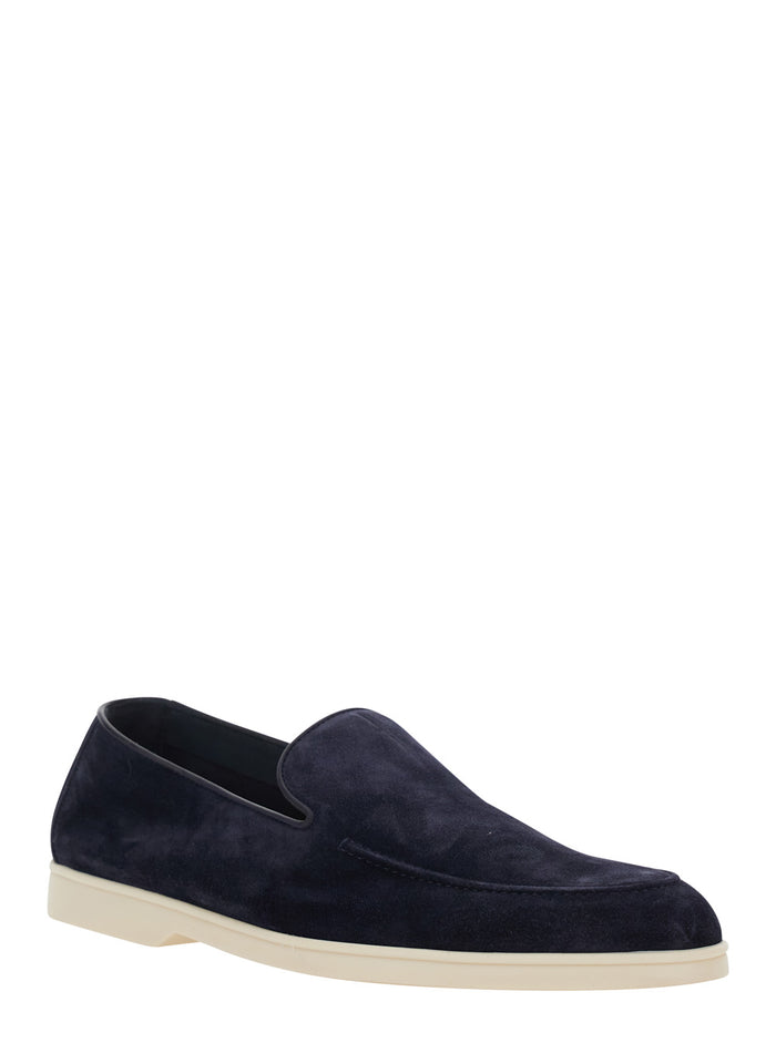 Blue Loafers with Rounded Toe in Leather for Men Blu Calf