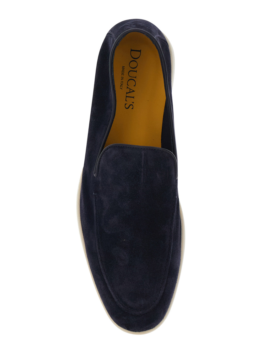 Blue Loafers with Rounded Toe in Leather for Men Blu Calf